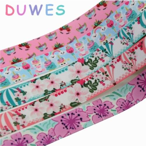 DUWES 50yards unicorn flower balloon printed grosgrain Ribbon Accessory hairbow headwear decoration Wholesale OEM DIY D831