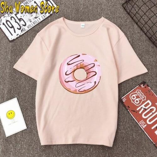 Plus Size S-3XL Sweet Donuts Print Women T-shirt Cotton T Shirt O Neck Short Sleeve Tees Summer Women T Shirt Female TShirt