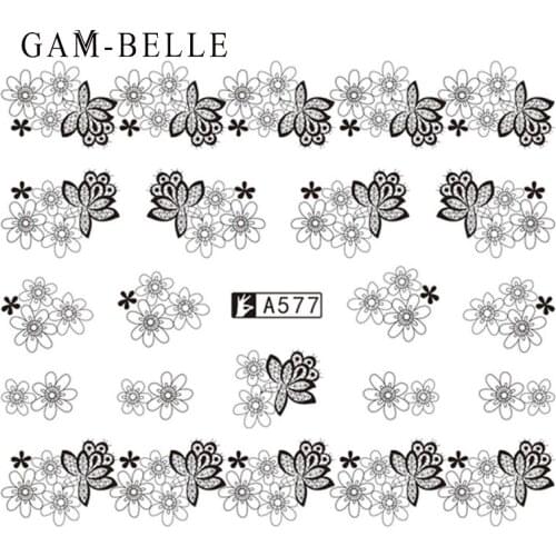 GAM-BELLE 1 Sheet Black Sexy Flower Nail Sticker Water Transfer Lace Decals Geometric Nail Art Decoration Slider Manicure Tool
