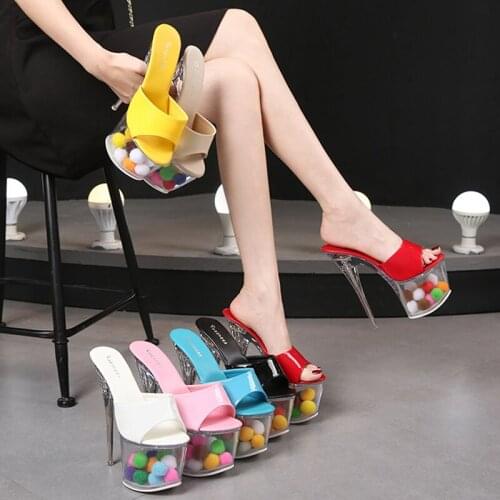 HOKSZVY Sexy Nightclub Dancing Luminous Womens Shoes Super High Heel Transparent Crystal Shoes Model Performance Slippers LFD