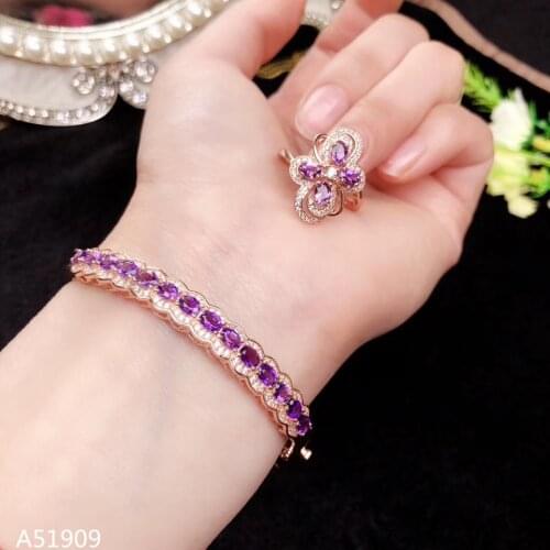 KJJEAXCMY exquisite jewelry 925 sterling silver inlaid natural amethyst gemstone female bracelet ring set support detection new
