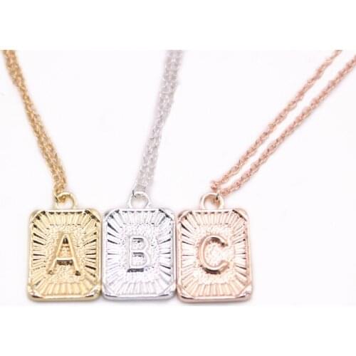 Classic ABCD Letters Nameplate Pendant Necklace Zinc Alloy Material Gold White Rose Three Color Optional