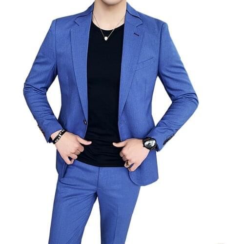 Youth Mens Suit Blazer Pants Set / Male British Casual Two Piece Coat Trousers Large Size 4XL Slim Fashion Dress Jacket