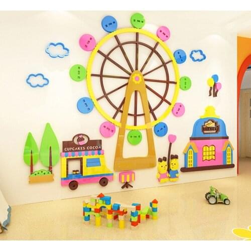 Creative INS Ferris wheel DIY Childrens room bedroom home living room TV background wall decoration 3D acrylic wall sticker