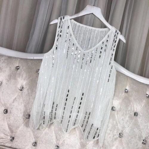Summer mesh Tank Top for Women korean Cami Sleeveless Bling luxurious diamond vest Top White Black Womens loose Camisole tops