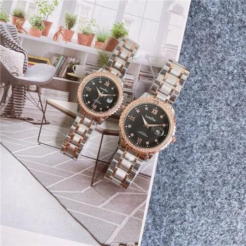 Fashion Couple Watches Diamond Women Watch Rose Black Sainless Steel Butterfly Clasp Two Sizes Choose Quartz Clock Montre Femme