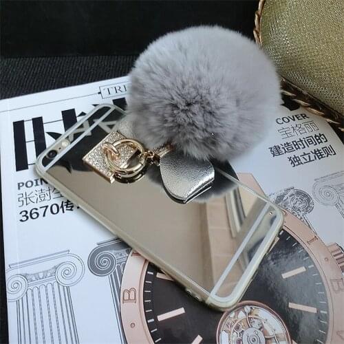 Fashion Rabbit Hairball Bowknot Bling Mirror Soft TPU Phone Case For iphone 11 12 Pro MAX X XS MAX XR 5S 6S Plus 7 8 PLUS