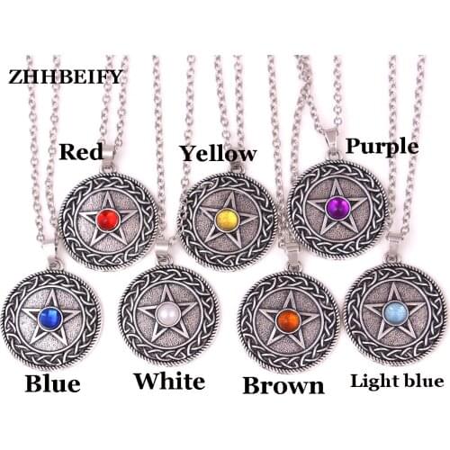 Fashion Knot PENTACLE Pendant solid background Pentagram w/ Rhinestone choice Pendant Necklace