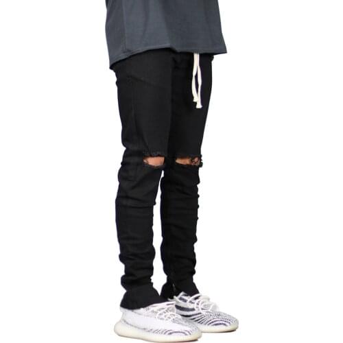 Men Jeans Fashion Stretch Denim Ripped Black Design Hip Hop Jeans Y5039