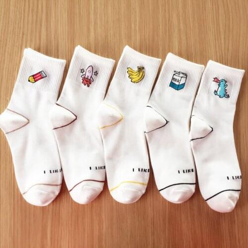 Men and women can wear medium tube cotton socks rocket banana dinosaur pattern cartoon sports cotton socks