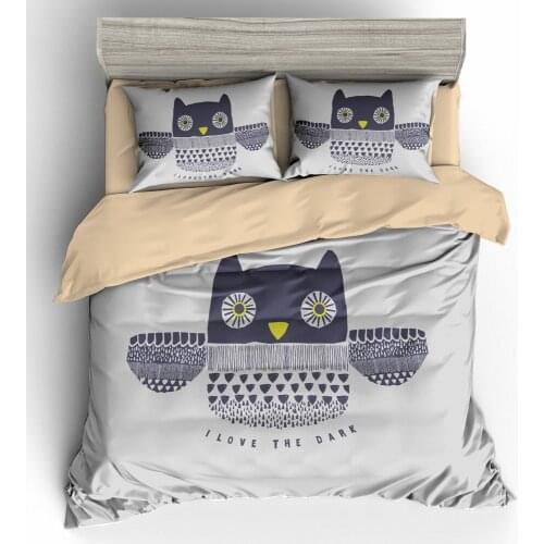 3D Owl Duvet Cover Set, Hand Drawn Line Art Owl I Love Dark Design,Home Decor 2/3Pieces Bedding Sets Polyester Bedding for Kids