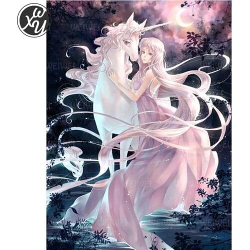 Pink Unicorn Diamond Art Kits for Adults Anime Fairy Diamond Painting Fantasy Cartoon Diamond Cross Stitches for Home Decoration