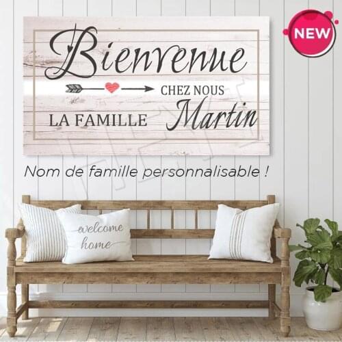 Family Customized Name Canvas Painting Poster And Print Bienvenue Chez Nous Wall Art Picture Home Decor For Living Room Cuadros