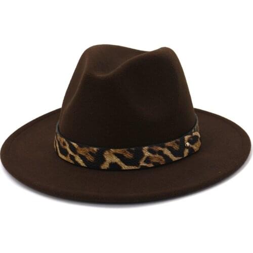 New Fashion Trend Women Ladies Wool Felt Fedora Hat Leopard Print Wide Brim Wool Panama Casual Formal Party Winter New Fedoras