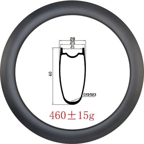 Light 460g 700c 60x25mm Hookless carbon rim 25mm width disc brake UD 3K 12K matte glossy 18 20 24 28 32 holes No outer Road Bike