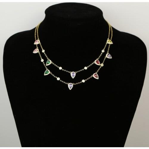 Rainbow Cz Water Cz Charm Delicate Women Girls Jewelry Gold Color Statement Fine Gold Charm Choker Necklaces Classic