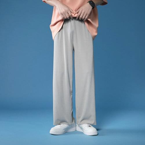 Solid Color Ice Silk Pants Mens Korean Fashion Casual Pants Mens Loose Straight-leg Pants Mens Streetwear Wide-leg Pants Men