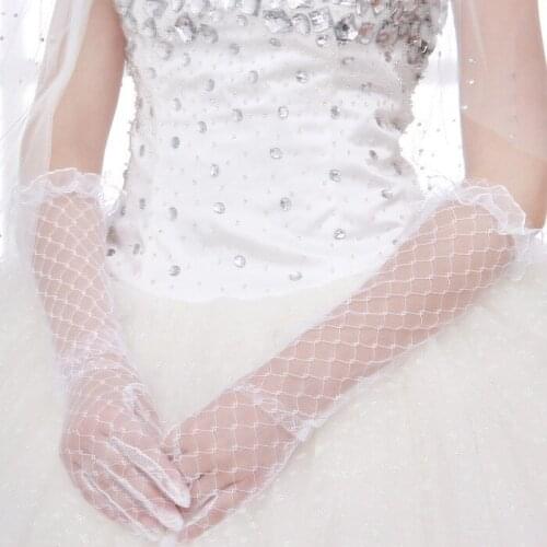 1 Pair Bridal Gloves Long Arm Elbow White Red Sexy Female Wedding Party Lace Gloves