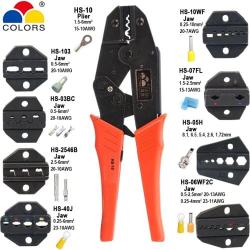 HS-10 Crimping Plier 1.5-6mm2 Non-Insulated Terminals OT UT RNB SNB Ratchet Clamp Pliers 15-10AWG Jaw Set Crimping Hand Tools