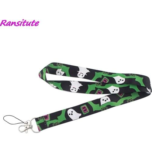 Ransitute R1516 Cute White Ghost Neck Strap Lanyards ID Badge Card Holder Keychain Phone Gym Strap Webbing Necklace Gift