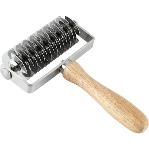 Pizza Dough Roller Cutter Dessert Roller Cutter Stainless Steel Wood Handle Roller Cutter for Pizza Biscuits Cookies Pie Cake