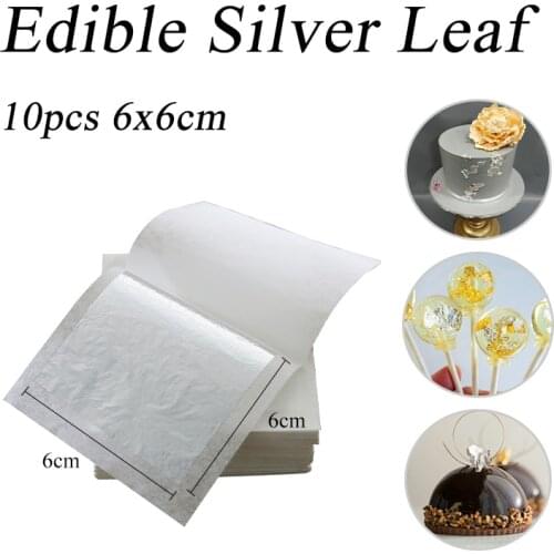 10pcs Edible Silver Leaf 99.99% Real Silver Foil 6x6cm for Female Cosmetics Food Decoration Arts and Crafts Paper Edible Sheets