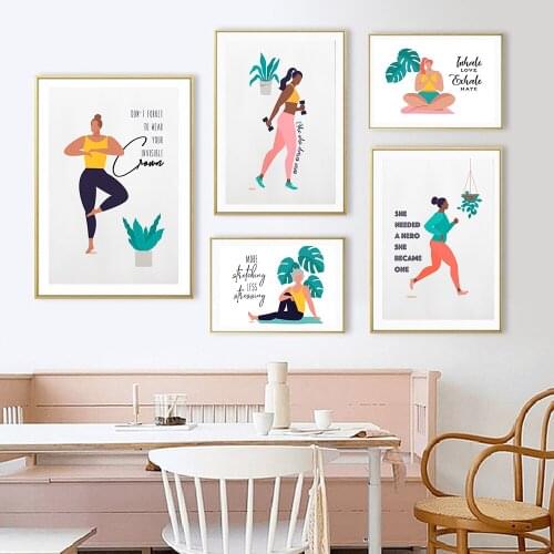 Scandinavian Abstract Fashion Woman Poster Fitness Yoga Girl Canvas Painting for Living Room Gym Room Decor Wall Art Pictures
