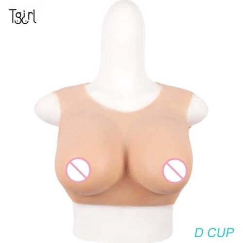 Tgirl D Cup Silicone Boobs Breast Forms Half Body Tight Suit CD Transgender Drag Queen