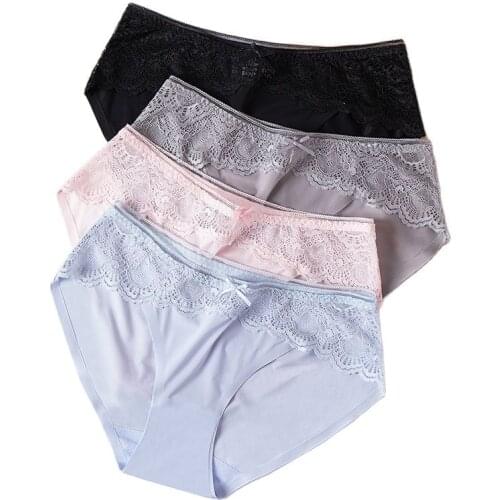 Seamless Underwear Sexy Women Panties Ice Slik Cute Bow Girls Briefs Sexy Lace Low Waist Panty Cotton Crotch Female Lingerie