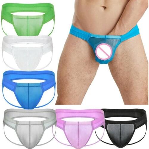 3PCS/Lot Sexy Mens Briefs Underwear Ice Silk Slip Homme Panties Open Butt Bikini Briefs Breathable Sheer Penis Pouch Underpants