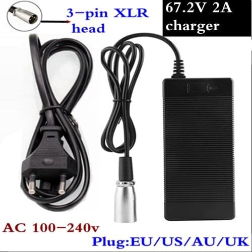 Output 67.2V2A Charger for 60V Li-ion Lithium Battery Electric Bike With 3Pin- XLR Connector Bbttery Charger