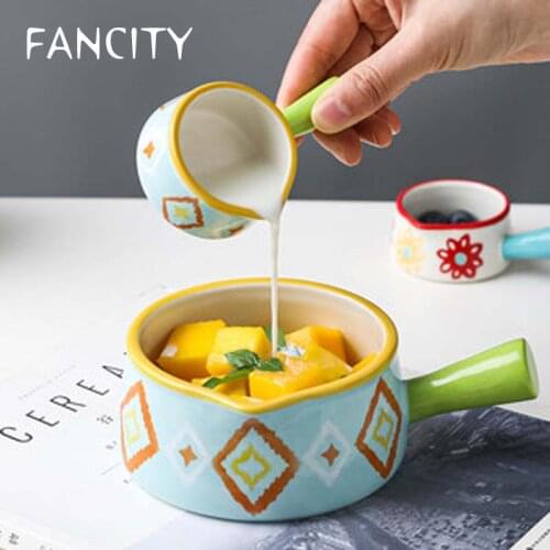 FANCITY Japanese ceramic milk cup with handle, small milk jug, mini milk jug, honey coffee milk cup, western food juice bucket