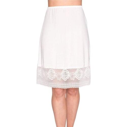 2020 Women Elastic Waist Half Slip Petticoat Skirts Underskirt Lady Crinoline Milk Silk White Lace Commuter Office Ladies Skirt