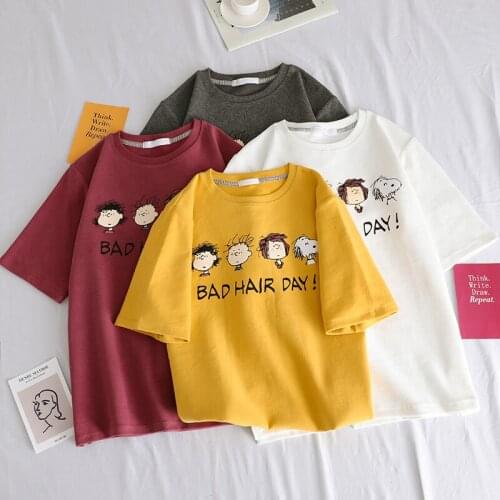 Summer NEW 100% Cotton Short Sleeve T-Shirts Korean Funny Cartoon Print T Shirt For Women Harajuku Girl O-Neck Casual White Top