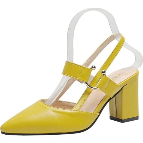 2020 New Thick High Heels Summer Sandals Women Shoes Woman Pointed Toe Casual Shoes Buckle Strap Ladies Shoes Pumps Plus Size