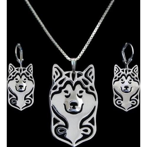 Womens Alaskan Malamute Jewelry Set Lovers Metal Pet Dog Jewelry Set