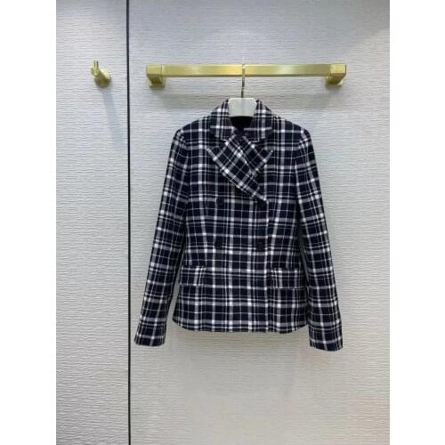 HIGH STREET Newest Runway 2021 Designer Blazer Womens Striped Print Turn down Collar Double Breasted Jacket Blazer Wool Coat