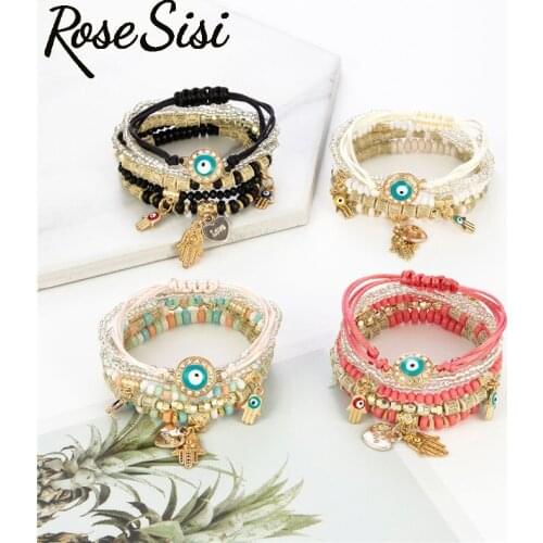 Rose sisi European and American style handmade beaded Bracelet for woman evil eye multi-layer bracelet set bijoux femme jewelry