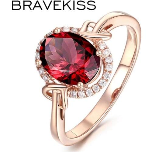 BRAVEKISS Fashion Wedding Ring for Women Red Oval CZ Engagement Rose Gold Jewelry Accessories Luxury Party Gifts BUR0523