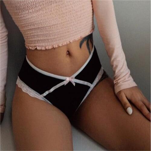 Cross Color Matching Lace Trim Womens Underwear Sexy Bow Low-Waist Panties Breathable Seamless Female Briefs Sex Lingerie Tanga