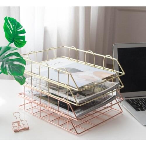 Golden Metal Books File Holder for Students School Supplies Office Desktop Storage Letter Magazine Case Single Layer Bookshelf