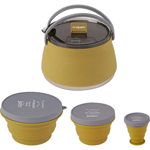 1L Folding Silicone Kettle Portable Outdoor High Temperature Eesistant Open Flame Cassette Stove Mixed Material Camping Cooker