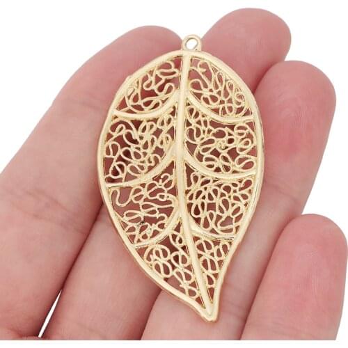 10 x Gold Color Large Filigree Leaf Charms Pendants for DIY Earrings Jewelry Making Accessories 56x31mm