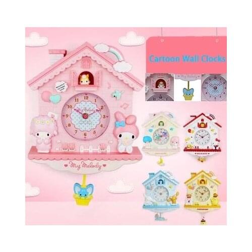 12 Inches Cartoon Large Wall Clocks Melody Twin Stars Gemini Unicorn Pink Princess Room Children Room Bedroom Decorative