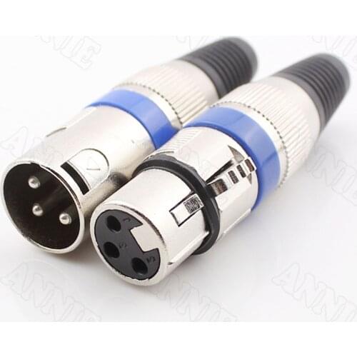 15pairs/lot Full Metal 3 Pin Female XLR Microphone Plug Male Blue Circle Connector