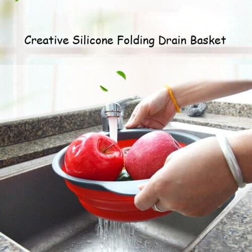 2PCS Portable Silicone Folding Drain Basket Retractable Silicone Fruit Vegetable Colander Kitchen Storage Gadgets