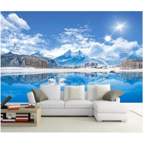 Custom photo 3d wallpaper HD Lake View Swan Lake Beautiful Landscape Painting Snow Mountain living room wallpaper for walls 3 d
