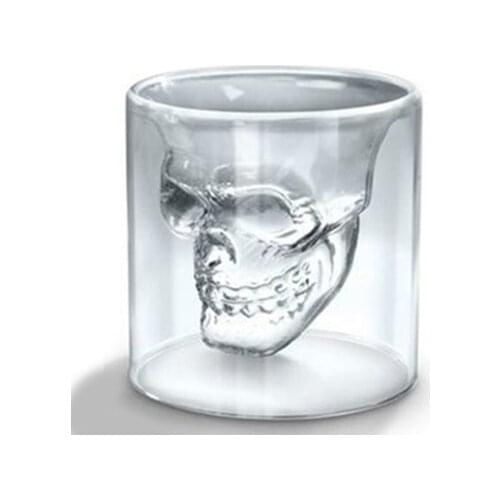4 Pieces Pack High Borosilicate Double Wall 25ml Skull Head Shape Shot Glasses Cup