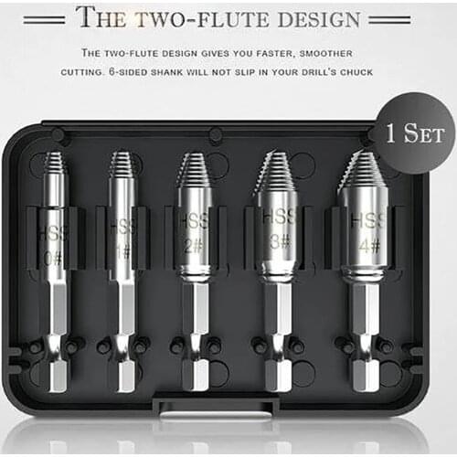 5Pcs Screw Removal kit Broken Bolt Remover Tool Damaged Screw Extractor Speed Out Drill Bits Set High-Speed Steel Tool Part 2058