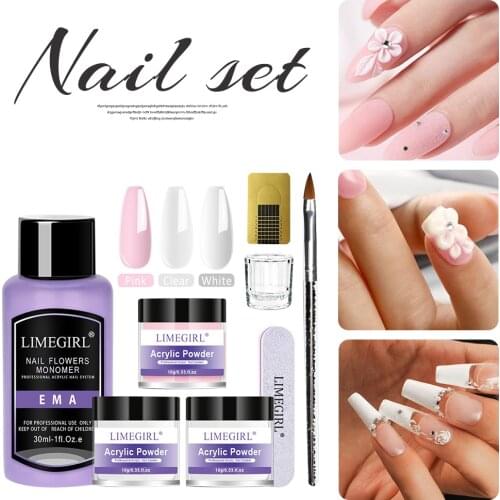 Nail Acrylic Powder Gel Polish Set Crystal kit Acrylic Liquid with Nail Brush File Nails Art Decoration Extension Manicure Tools
